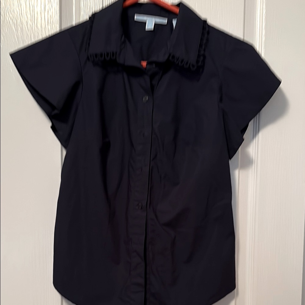 Women's Navy Button-Up Top